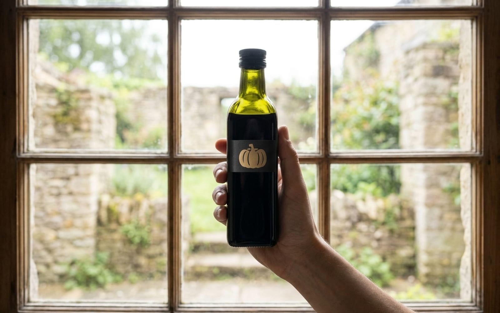 Dazu: Flasche und Ausgießen