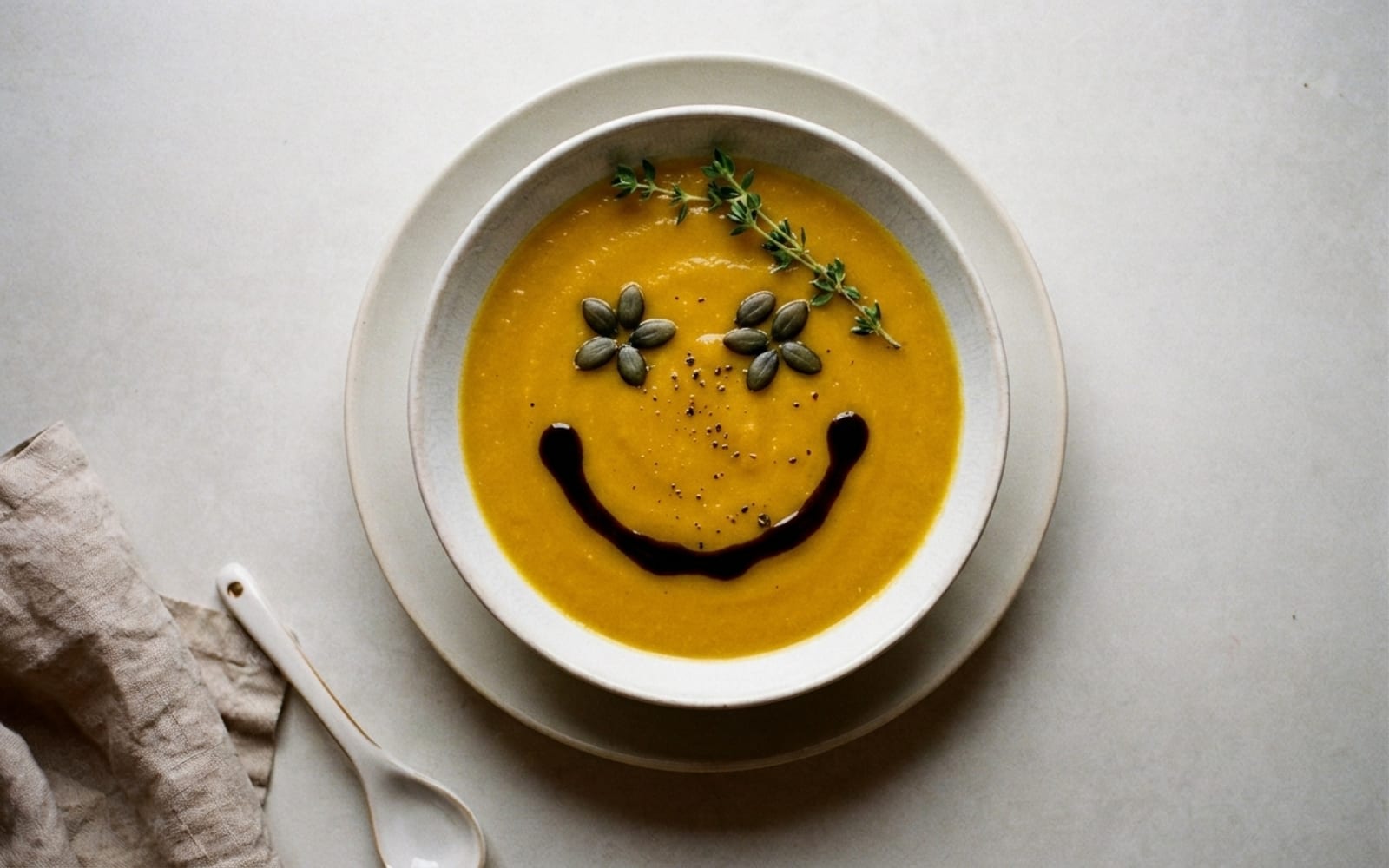 Suppe mit Kürbiskernöl, Querformat