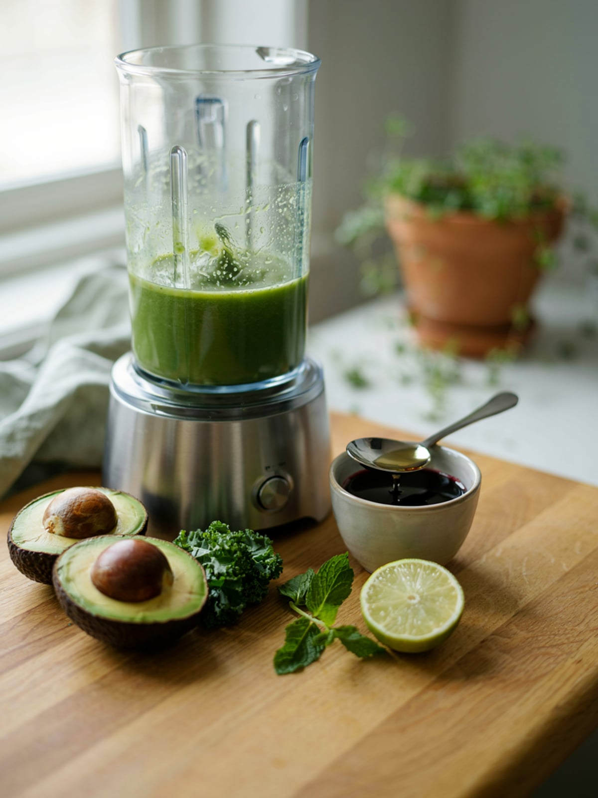 Herzhafter Grüner Smoothie mit Kürbiskernöl